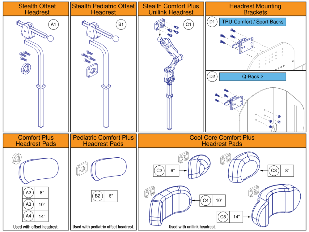 Headrests And Pads, Tru Balance® 4 Seating parts diagram