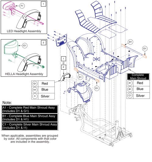 Main Front Body Shroud Assy, Pursuit, S713 parts diagram