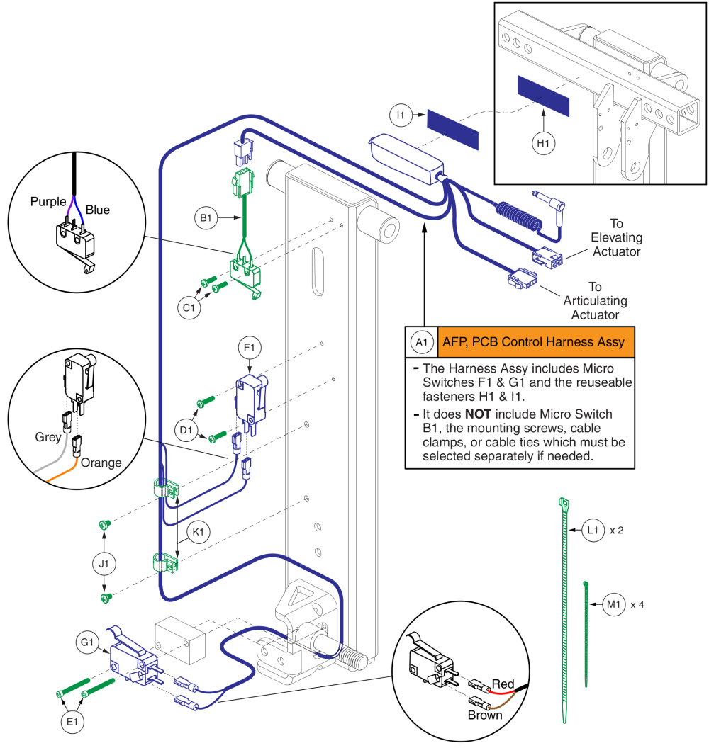 Dual Actuator Afp Electronics & Wiring, Tb3 / Tb2 parts diagram