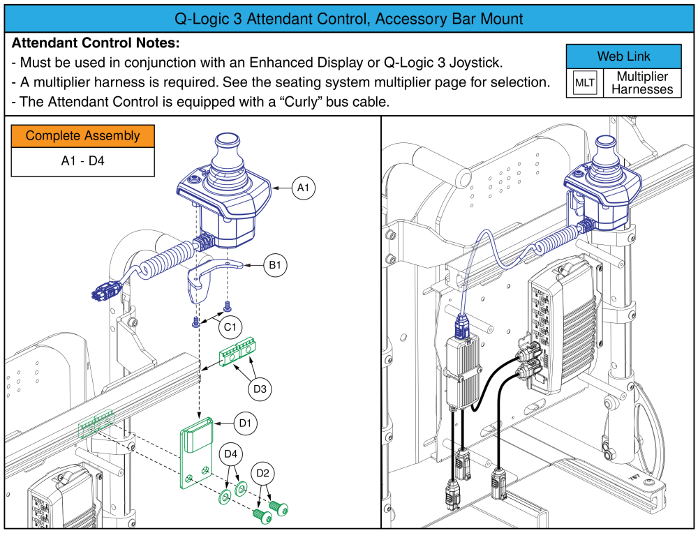 Q-logic 3 Attendant Control, Accessory Bar Mounted parts diagram