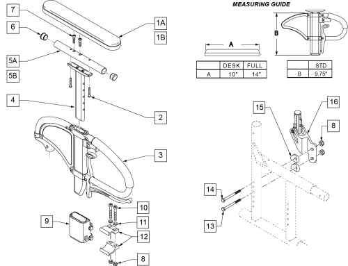 Flip Back Height Adjustable Lite Armrest & Receiver parts diagram