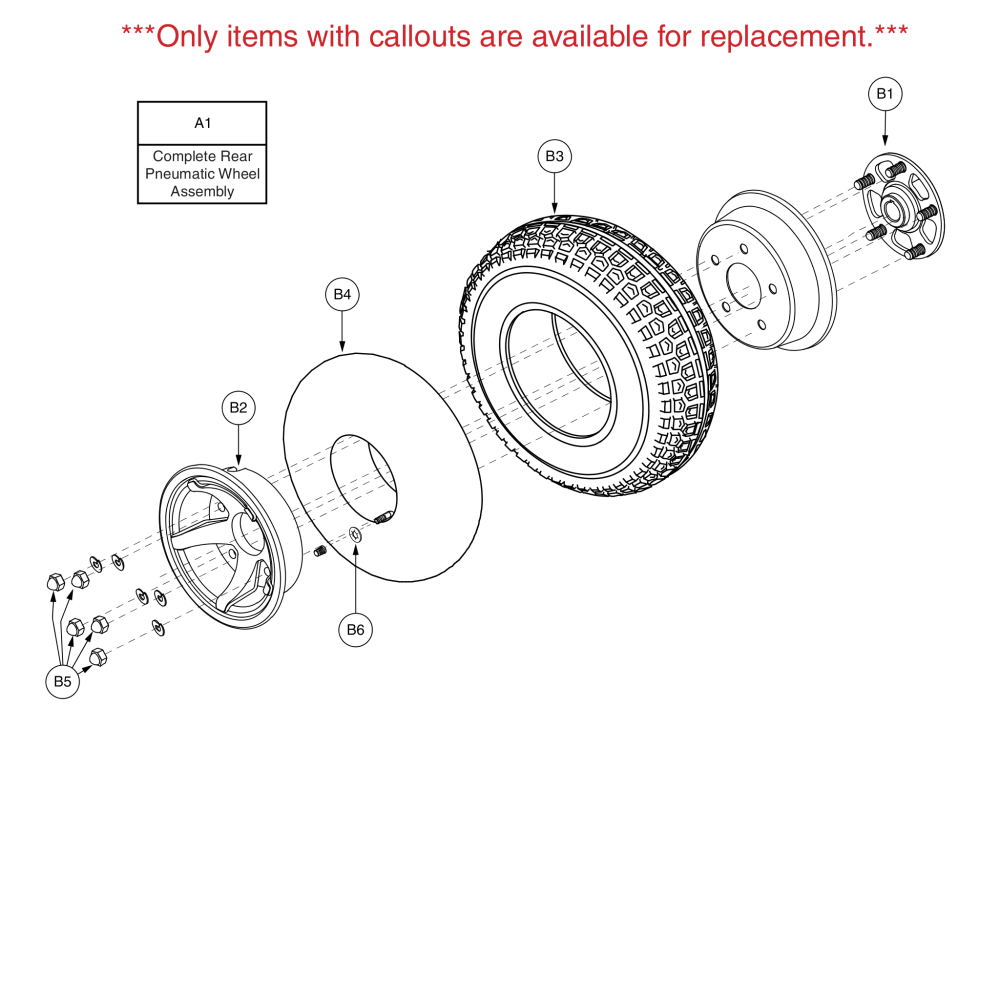 Hurricane Pmv5001 Rear Wheel Assembly - Pneumatic (no Handbrake) parts diagram