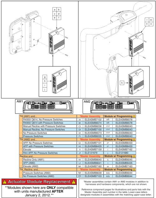 Am1/ Am2, Master Assembly And Modules, After 1/2/12 parts diagram