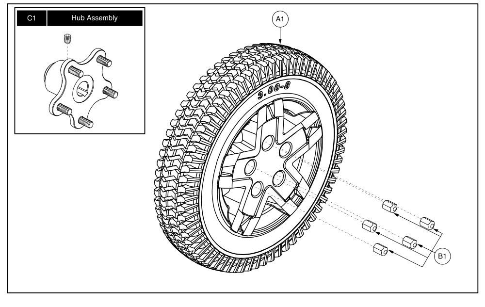 Run Flat Drive Wheel Assy, Jazzy 600 Es parts diagram