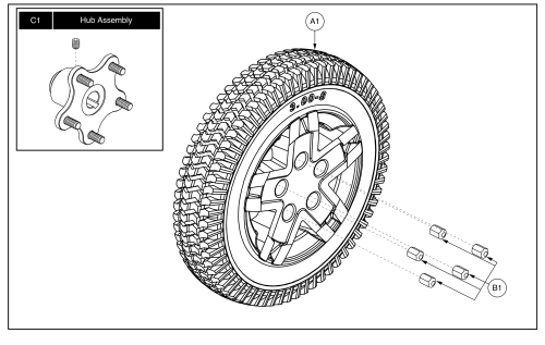 Run Flat Drive Wheel Assy, Jazzy 600 Es parts diagram