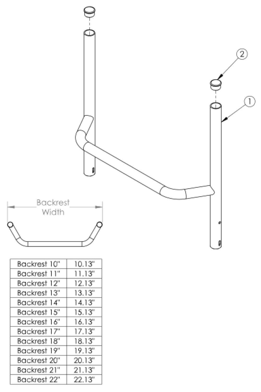 (discontinued) Rogue Fixed Height Backrest Frame With Non-adjustable Rigidizer Bar parts diagram