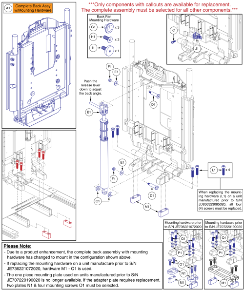 Static Back Assy, Static Base, Tb3 Redesigned Back parts diagram