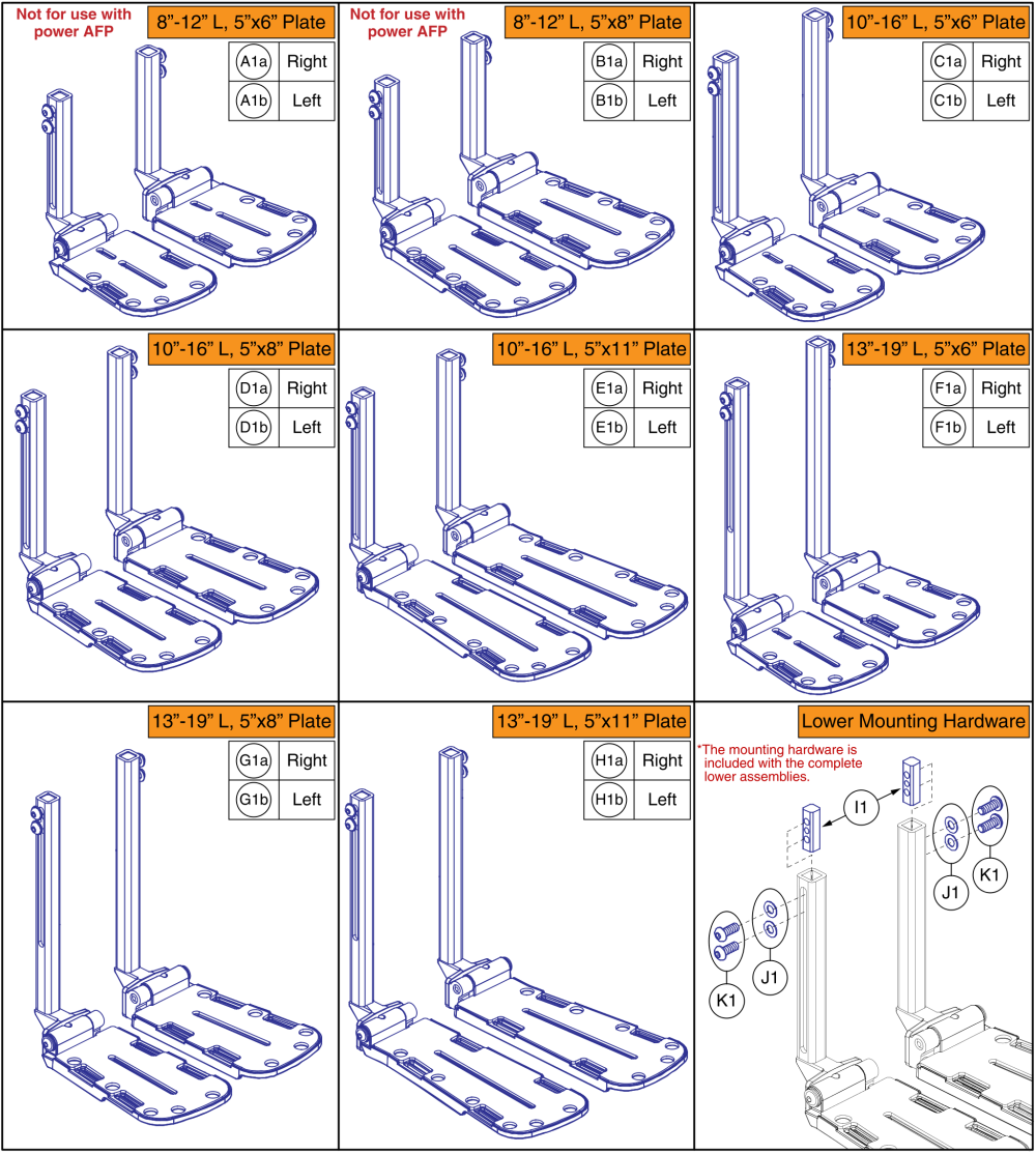 Afp & Center Mount Lower Extensions & Tapered Footplates parts diagram