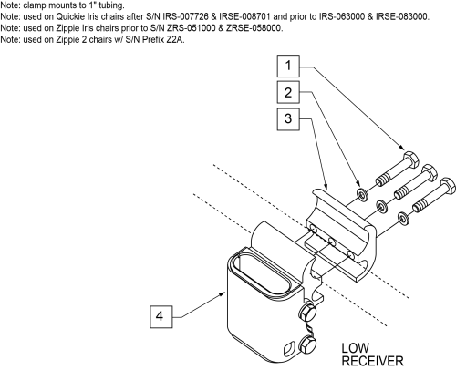 Single Post Armrest Receiver - Low parts diagram