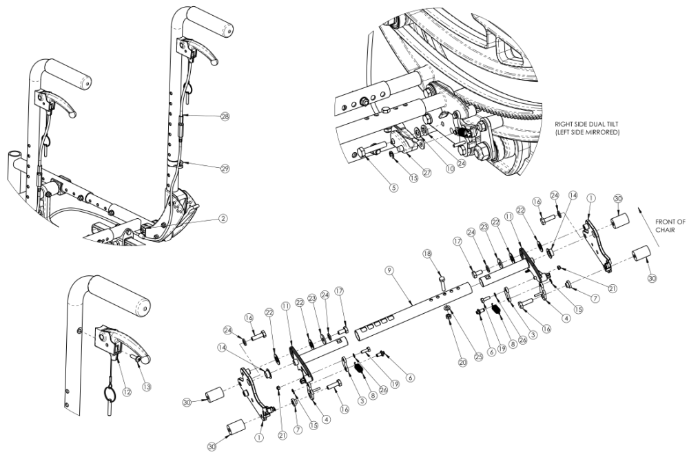 (discontinued 1) Focus Cr Dual Hand Tilt Mechanism Stroller Handle Back parts diagram
