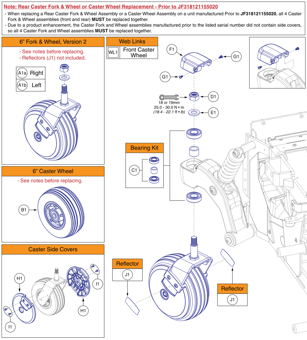 Rear Caster Wheel And Fork Assembly, 6