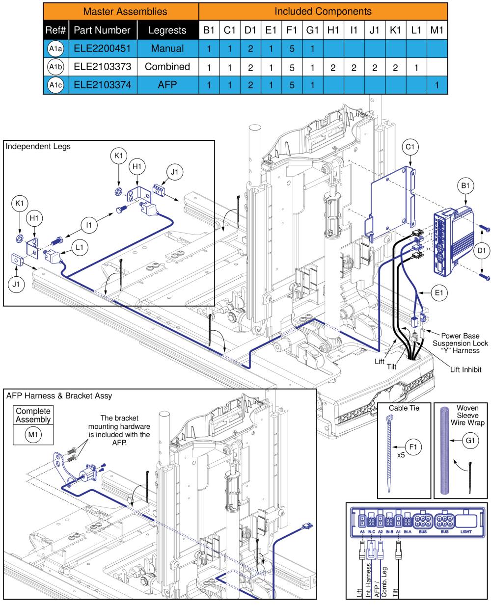 Ql3 Am3, Tb3 Lift & Tilt W/ Ilevel (edge Series, Stretto, R-trak) parts diagram