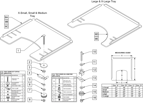 Tuffak Tray (manual & Pediatric Chairs) parts diagram