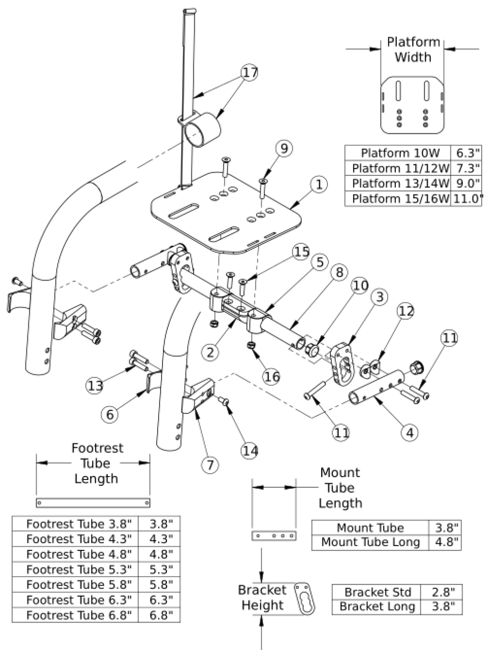Rogue2 Footrest - Angle Adjustable Flip Under High Mount parts diagram