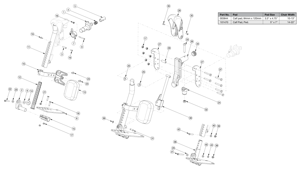 Pediatric Pro Elevating Leg Rest parts diagram