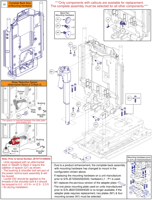 Recline Back Assy, Tb3.5 Tilt, Tb3 Redesigned Back parts diagram