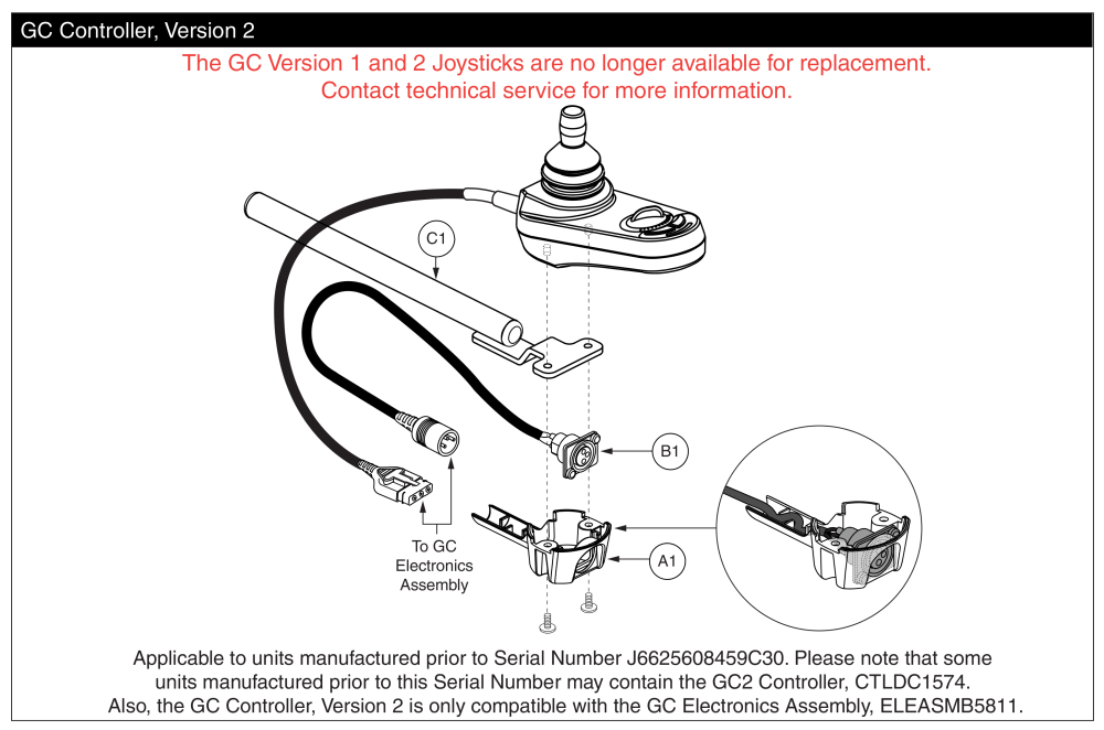 Gc Joystick, Version 2, W/ Mounting Bracket, Go-chair / Z-chair parts diagram