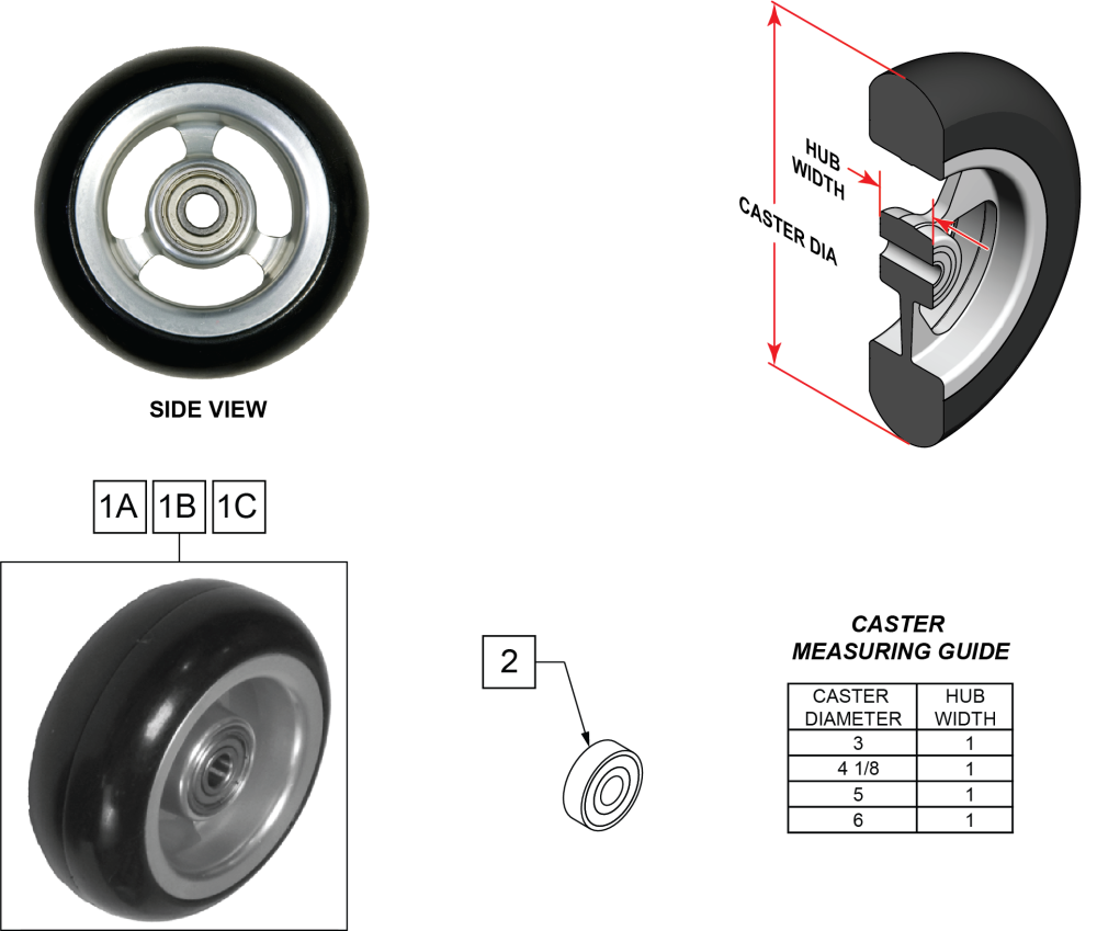 Aluminum Soft Roll Casters parts diagram