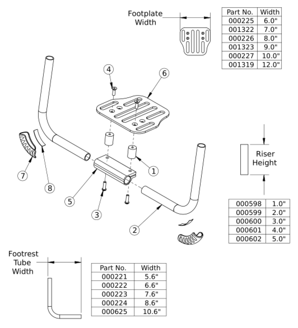 Rigid Angle Adjustable Footrest With Risers parts diagram