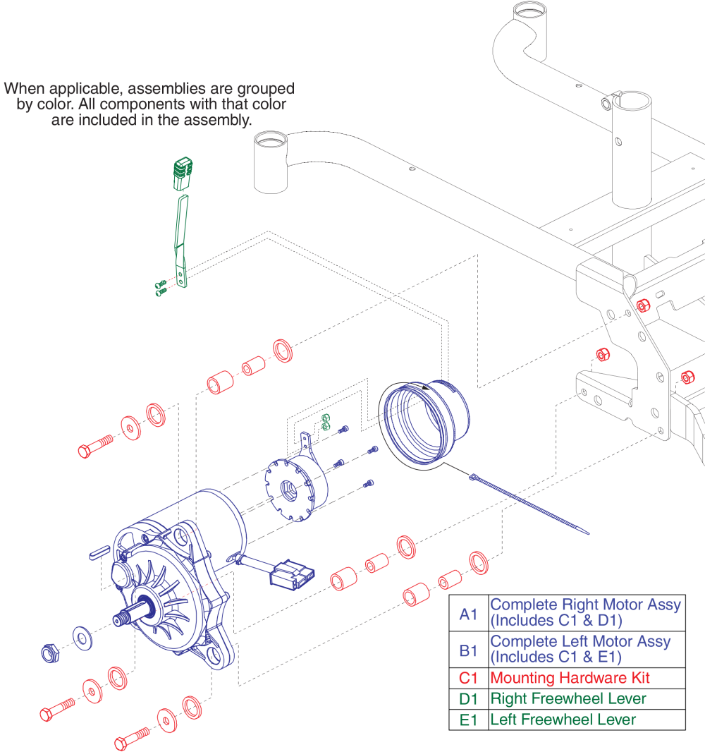 Motor And Freewheel Assembly W/ Mounting Hardware, Jazzy Elite 6 parts diagram