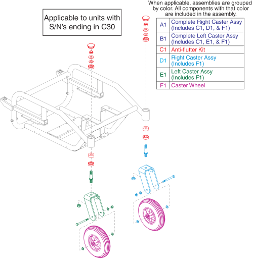 Rear Caster Assy, Wheel, Anti-flutter (ending In S/n C30) Jazzy Select Hd parts diagram
