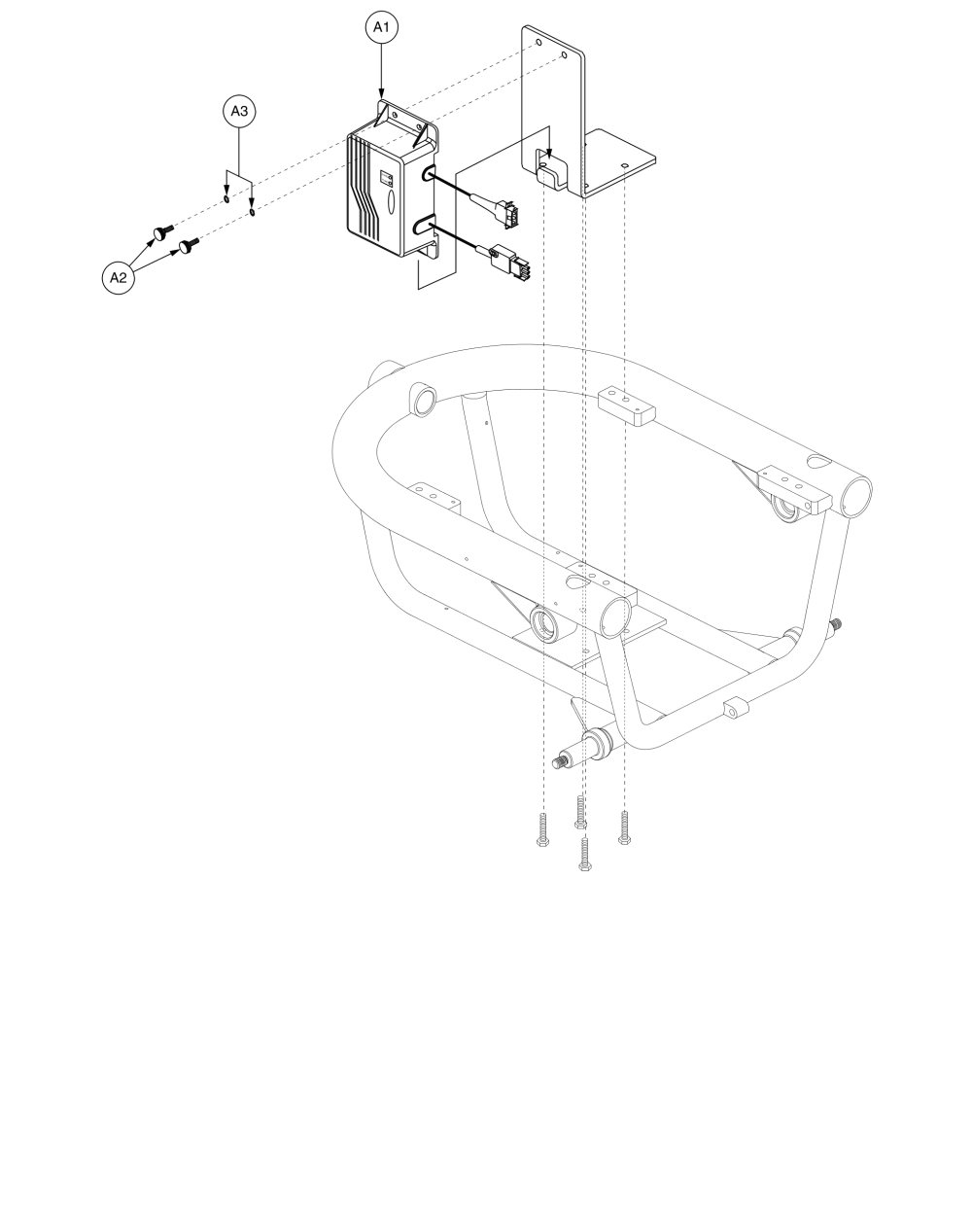 Onboard Charger Assembly, Actuator Mounted, Jazzy 610 / 1103 Ultra parts diagram