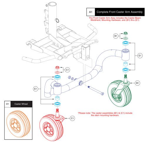 Caster Arm, Front - Kozmo parts diagram