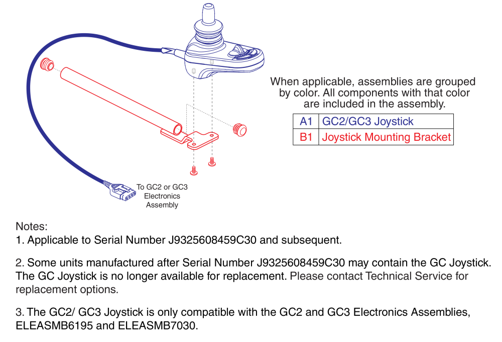 Gc2 / Gc3 Joystick And Joystick Mount.  (s/n J9325608459c30 And Sub.), Jazzy Select Traveller parts diagram