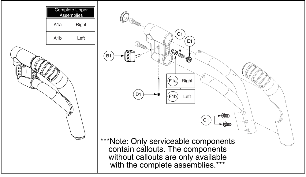 70° Style #8 Swing-away Short Tapered Upper parts diagram