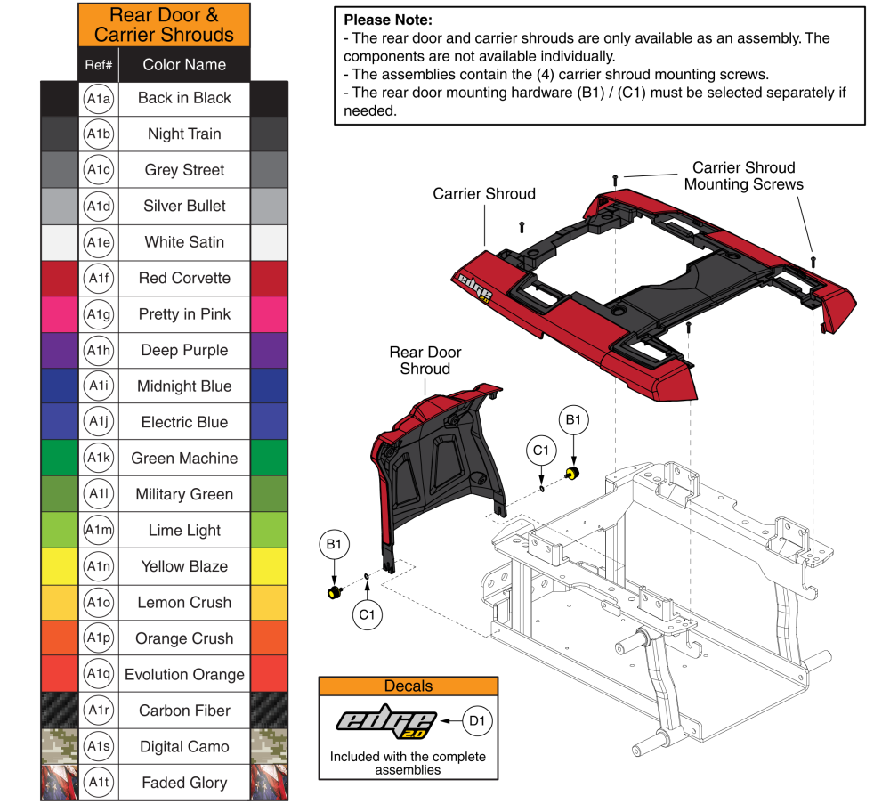 Main Carrier Shroud & Rear Door Shroud Assy's, Q6 Edge 2.0 parts diagram