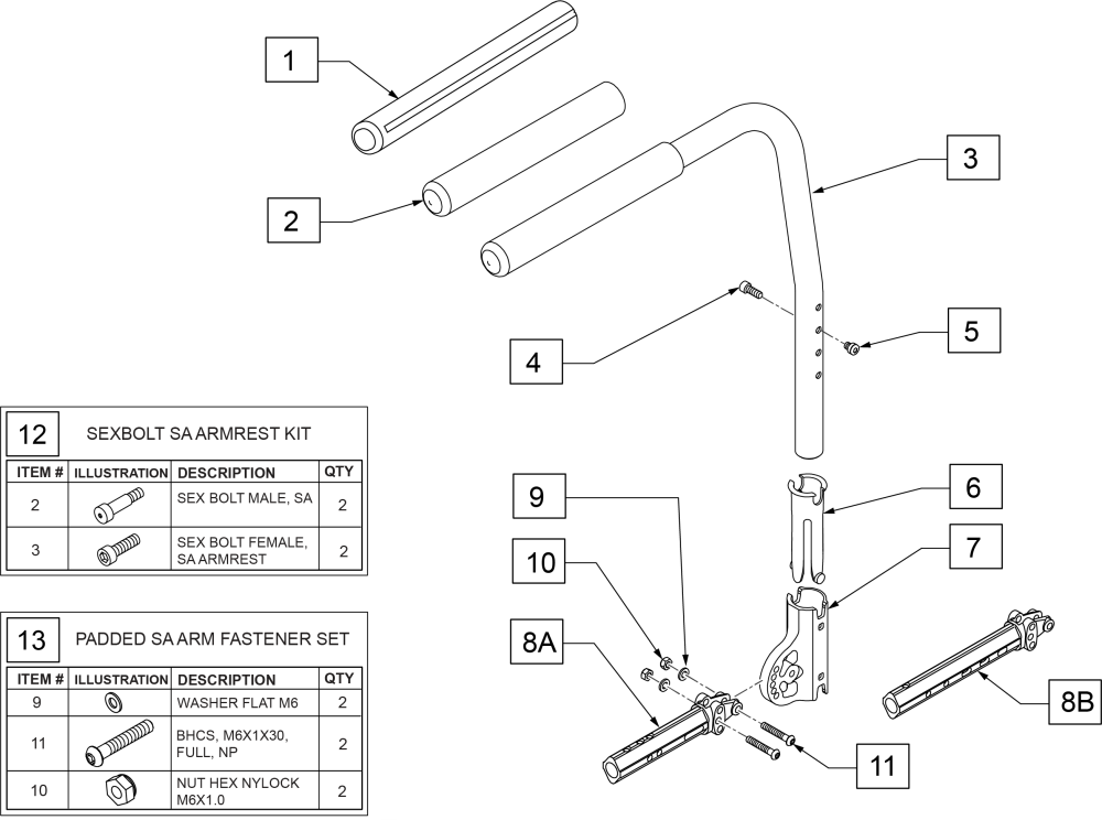 Padded Swing-away Height Adjustable Armrest parts diagram