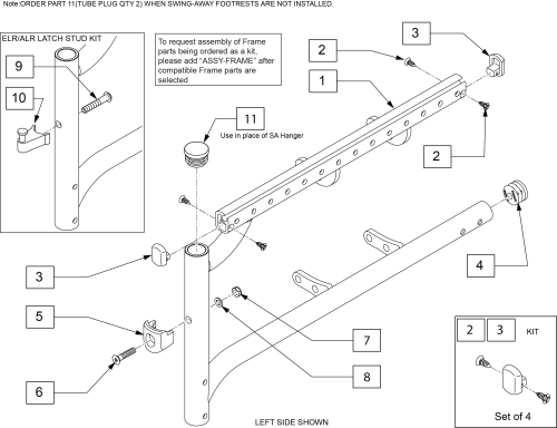 Standard Swing-away Side Frame parts diagram