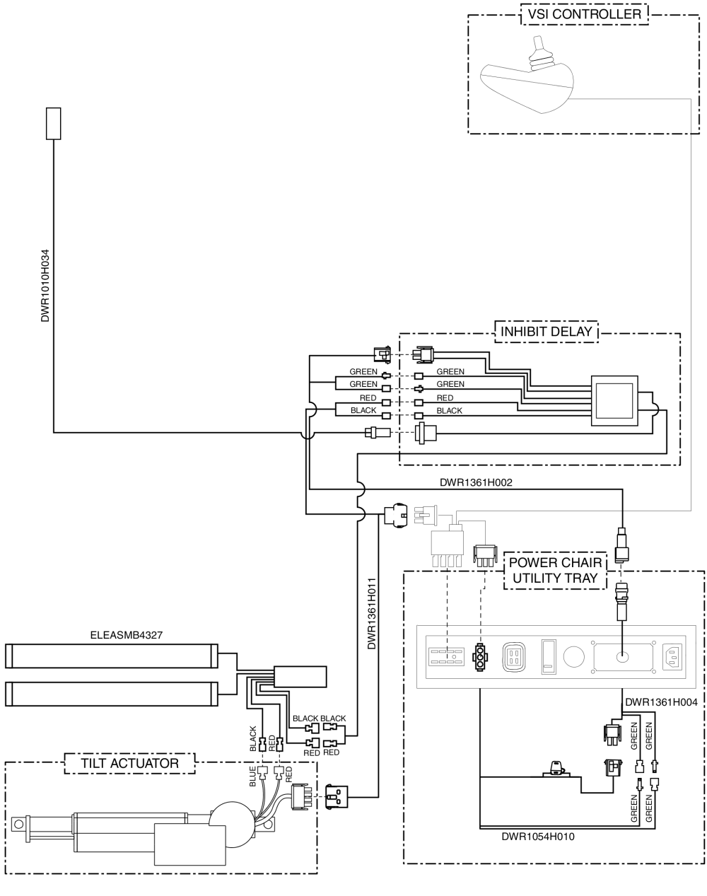 Electrical Diagram - Tilt Thru Joystick W/ Manual Recline, Off-board Charger, Gen 1 parts diagram