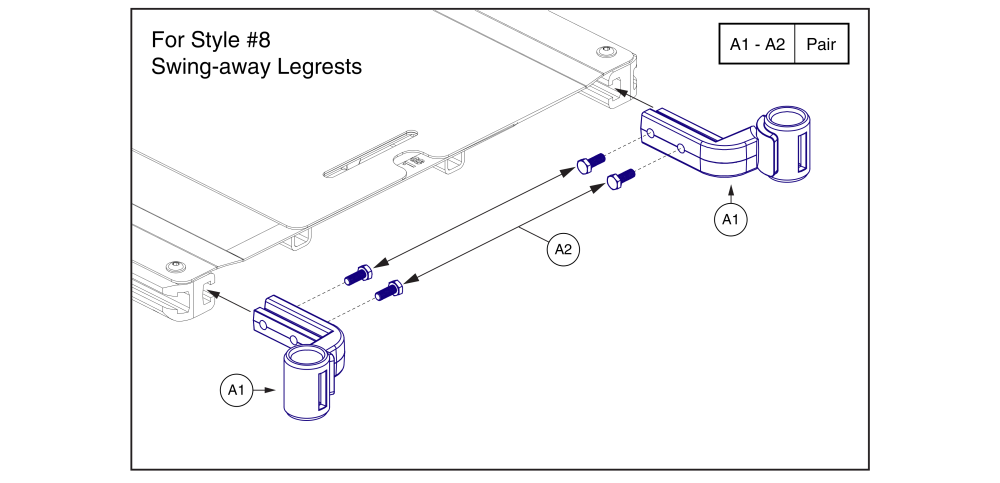 Style #8 Legrest Hangers - Tb3 Style Side Rail parts diagram