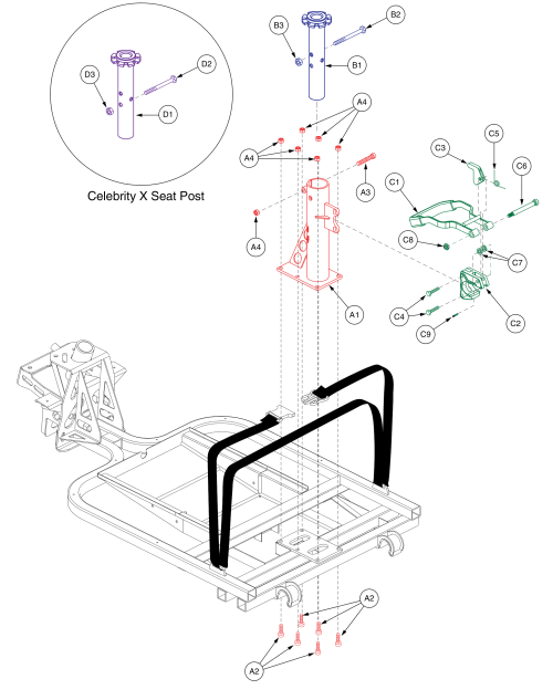 Celebrity X / X Le / Dx / Xl Seat Post And Lock-up Assy parts diagram