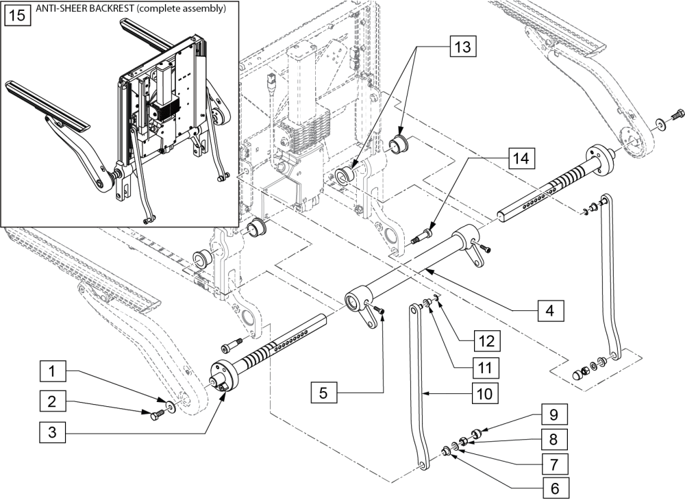 Up Armrest Axle And Linkage parts diagram