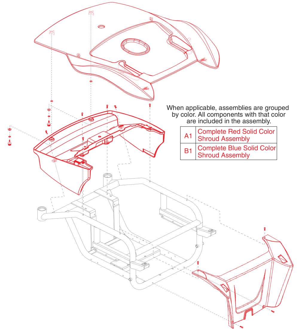 Blue / Red Shroud Assy, Jazzy Select Hd parts diagram