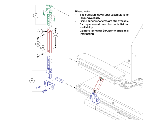 Straight Armrest Downpost Assembly, Tb3 V1 And V2 Arms parts diagram