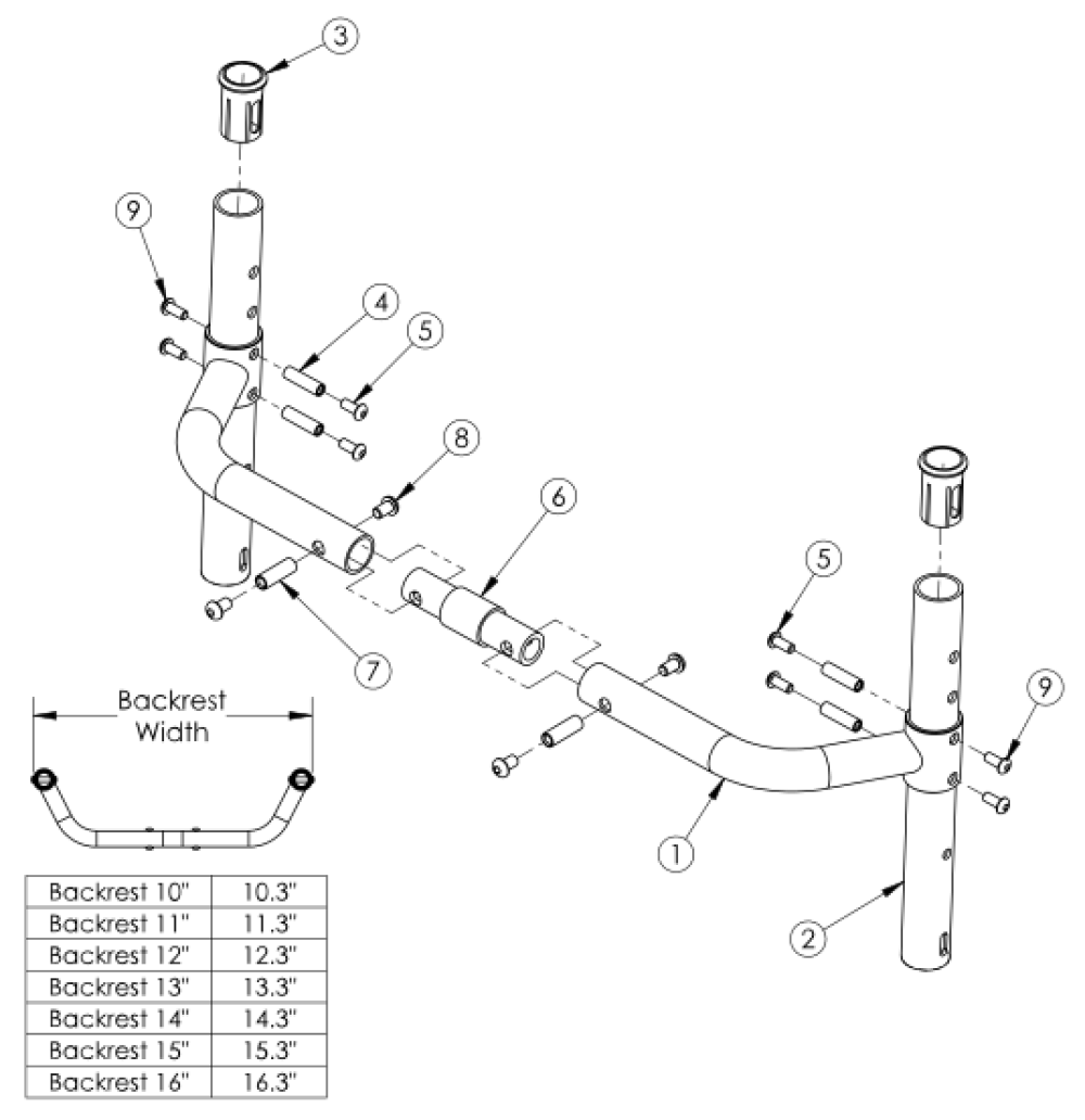 Little Wave Xp Adjustable Height Backrest With Adjustable Height Rigidizer Bar parts diagram